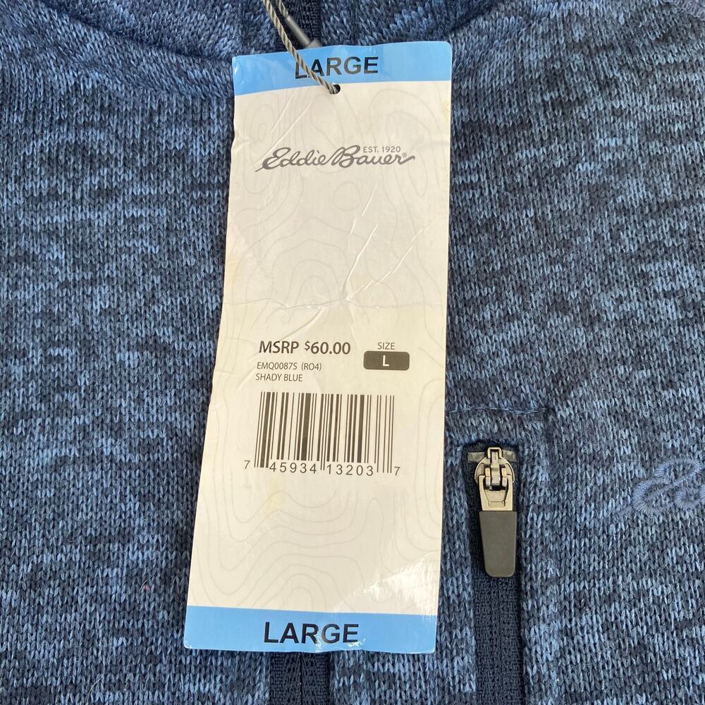 Eddie Bauer Mens Sz L NWT Radiator Sweater Fleece 1/4 Shady Blue Heathered Blue - Picture 8 of 15
